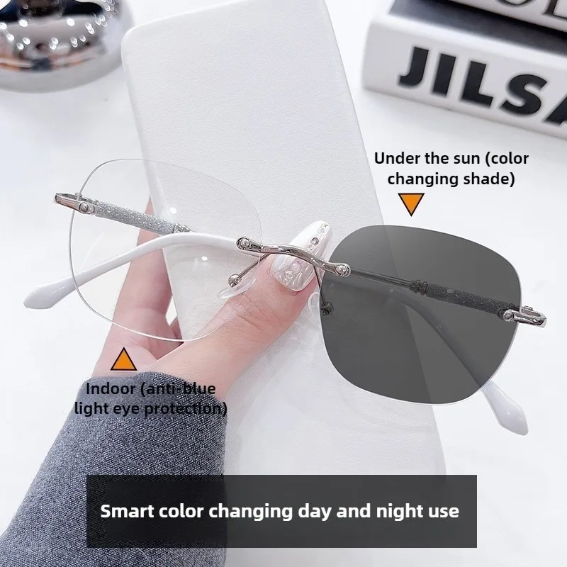 Photochrome Anti-Strahlungs-Rahmenlose Brille für Damen und Herren, randlose Übergangsbrille, 2-in-1-Brille – Detail 4