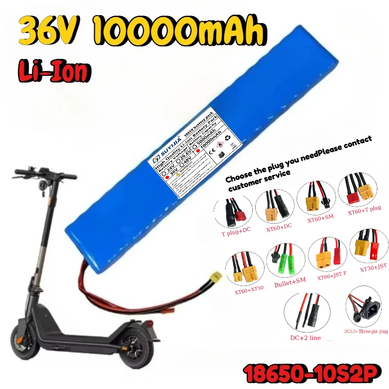 36V10000mAh 10S2P 18650 Lithium-ion Rechargeable Battery Pack with Built-in BMS Protection Electric Scooter Battery