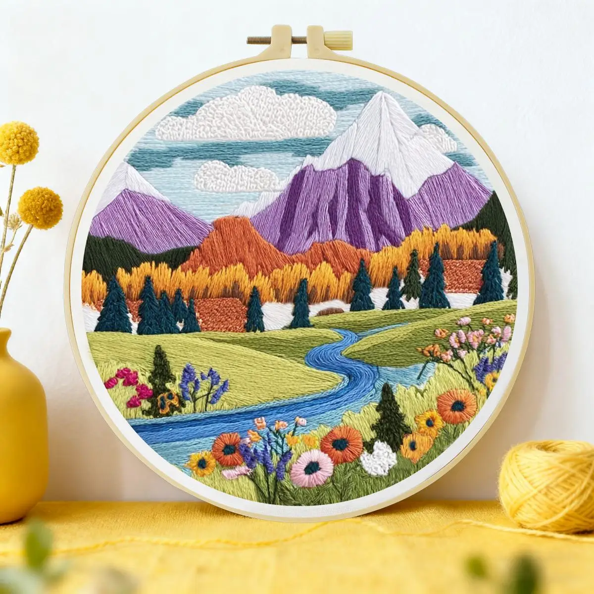 1 Stück 20X20CM/15X15CM 7,87/6,3 Zoll Frühlings-Stickerei-Starter-Kit DIY-Kit DIY-Stickerei-Set für Anfänger – Detail 1