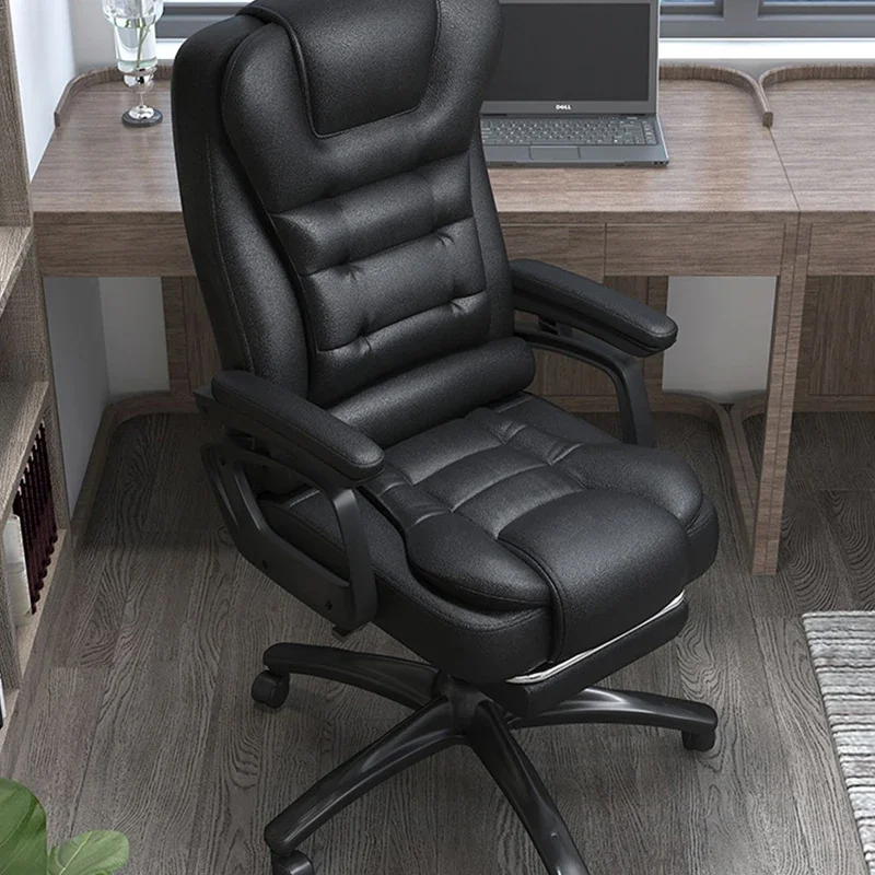 

Black Recliner Ergonomic Office Chair Massage Salon Modern Comfy Chair Leather Office Study Comfy Computer Gamer Furniture