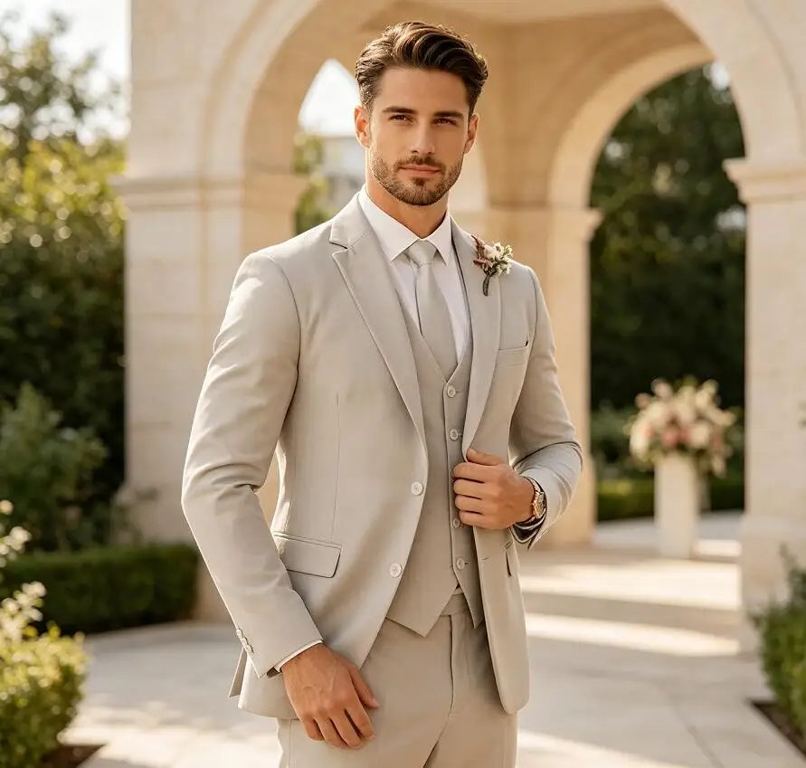 Klassische Hochzeits- und Abendanzüge für Herren, einreihig, mit Revers, schmal geschnitten, 3-teilig, Jacke, Hose, Weste, Herrenbekleidung, Kostüm Homme