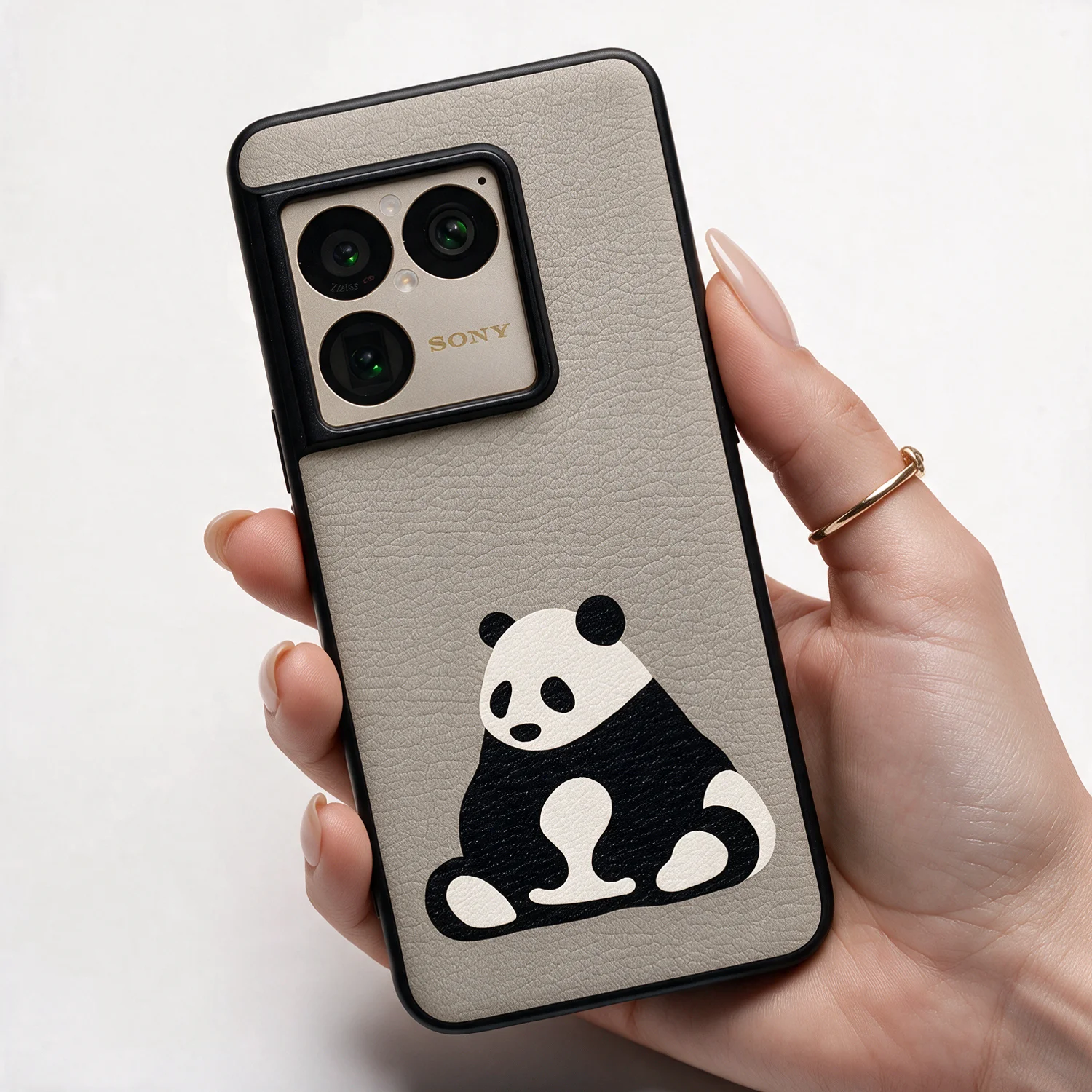 For Sony Xperia 1 Vi Vii Viii Case Luxury Genuine Leather Women Phone with Panda Pattern Design Anti-fall Shockproof Cover Cases