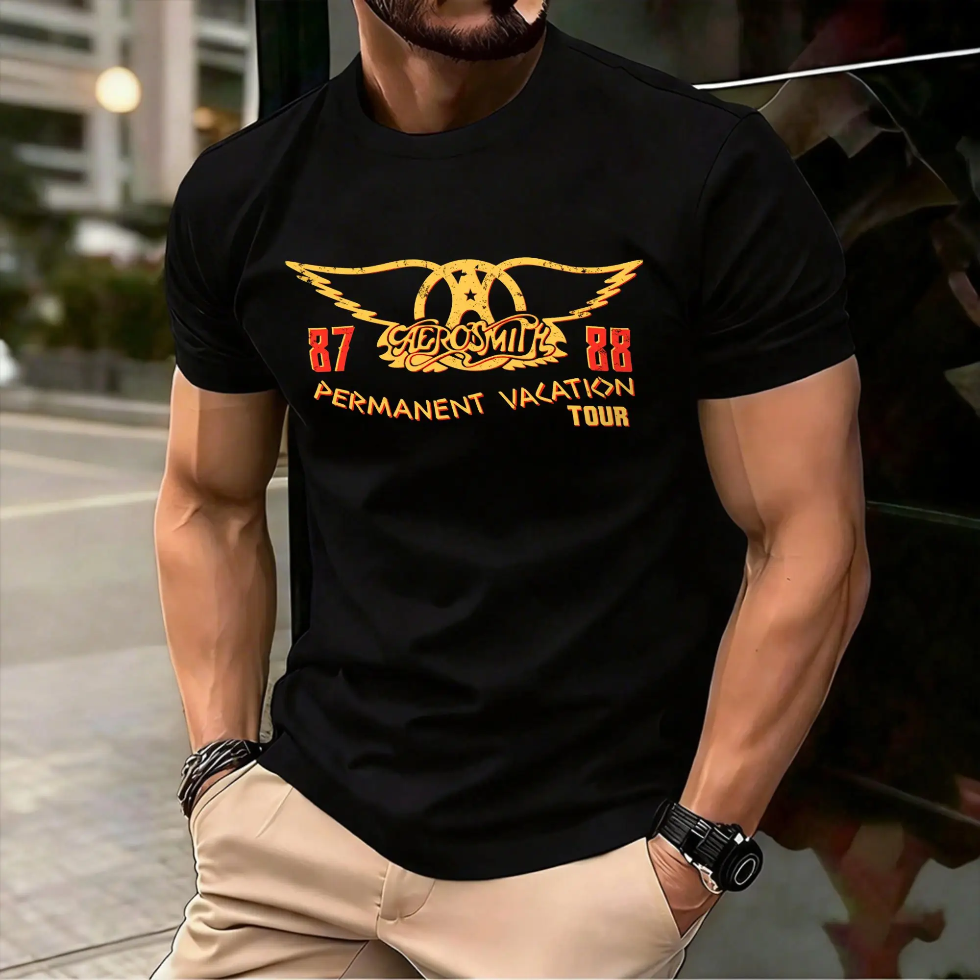 Aerosmith Permanent Vacation Tour '87-88 T-Shirts Leisure  Summer Tee Shirt Vintage 100 Cotton Clothing Plus Size 5XL