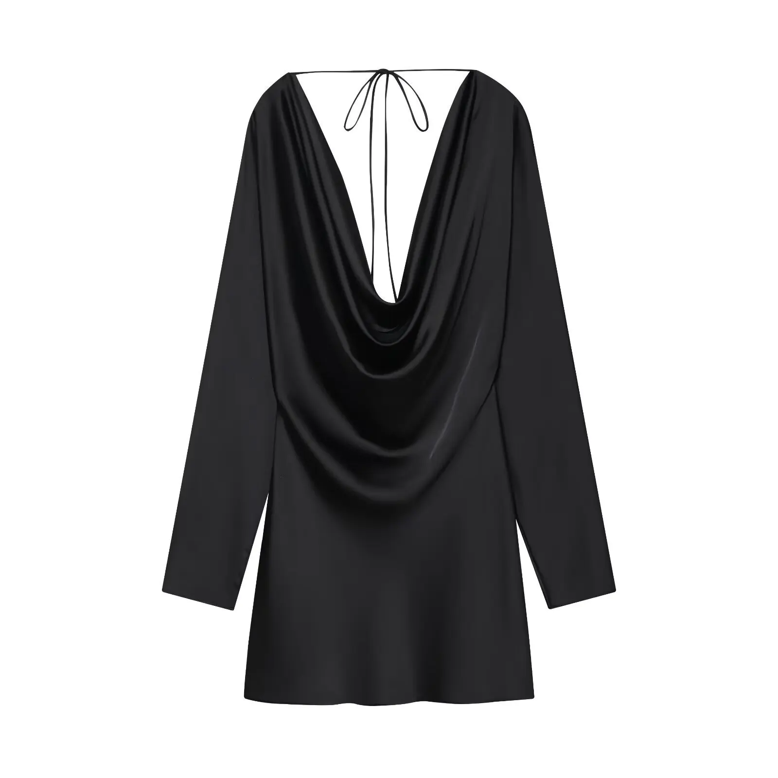 

Jenny&dave French Minimalist Satin Pleated Sexy Backless Dress Women Black Color Elegant Party Dresses Vestidos Womens Dresses