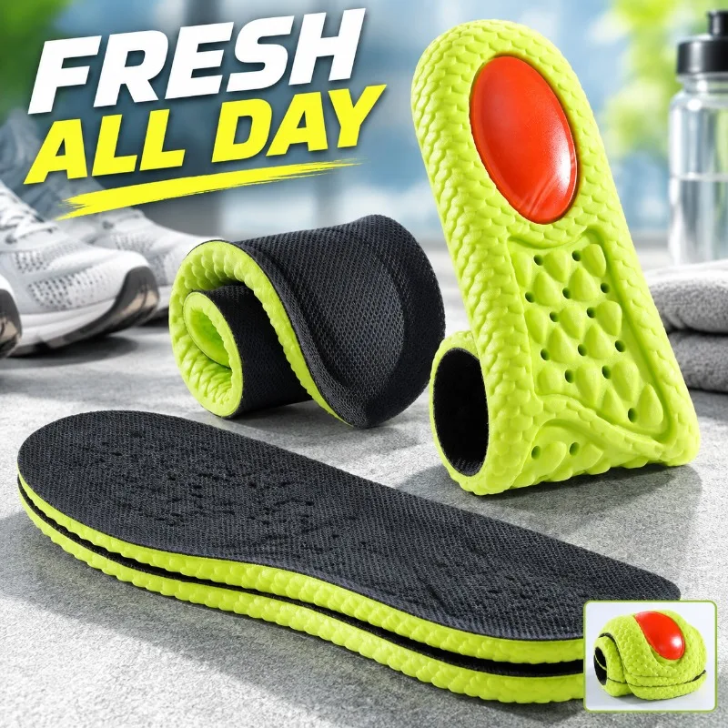 Men Sport Shoe Insoles Deodorant Antibacterial Sweat Absorbing Cushion Liners Relieve Fatigue for Long Standing Daily Walking
