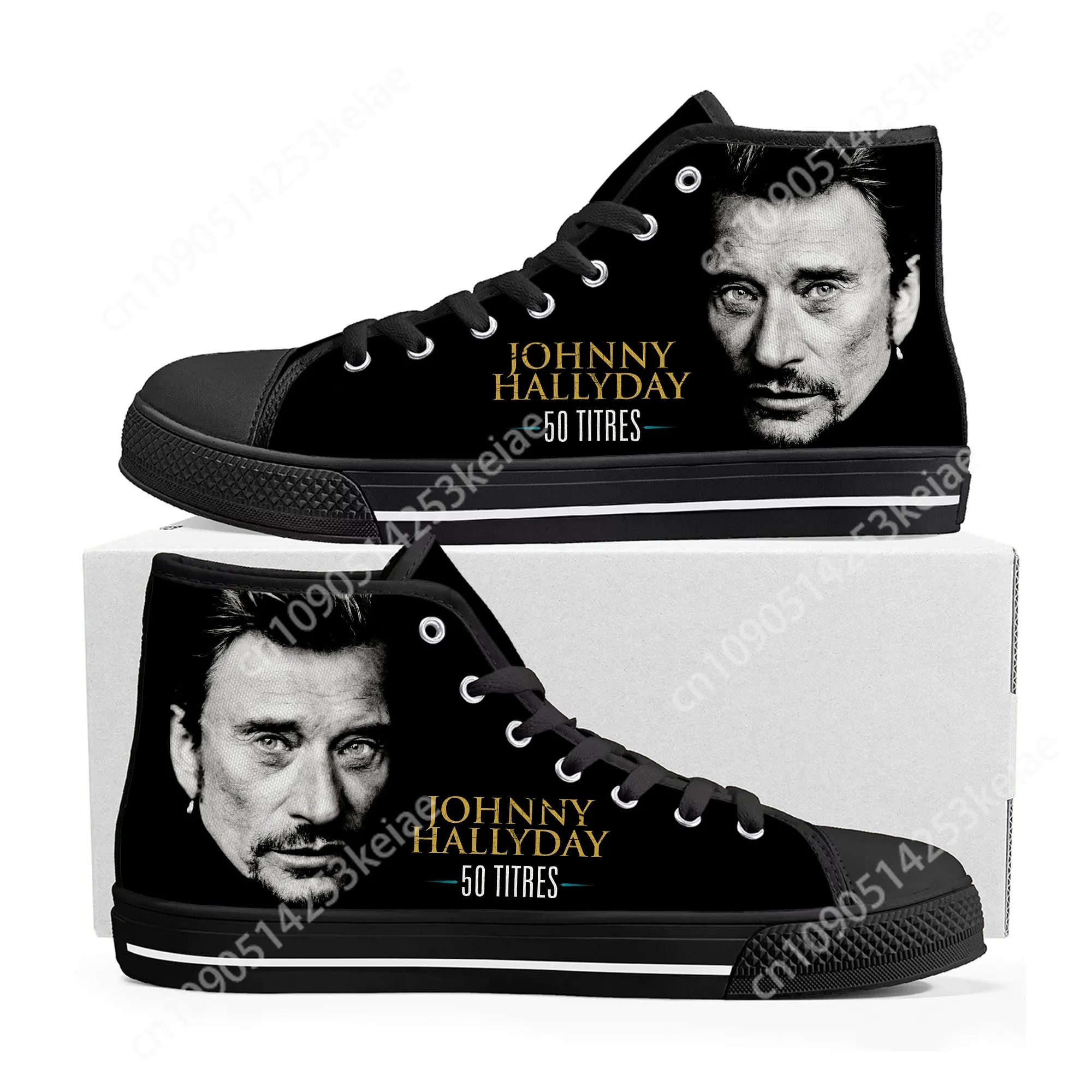 

Johnny Hallyday Rock Singer High Top Sneakers Mens Womens Teenager High Quality Canvas Sneaker Casual Couple Shoes Custom Shoe