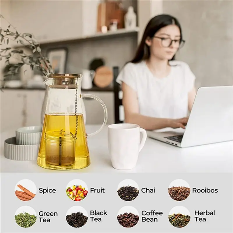 AS60-6 Pcs Large Tea Ball Infuser For Loose Leaf Tea & Spice Infuser For Cooking, Threaded Lid, Extra Fine Mesh Tea Strainer
