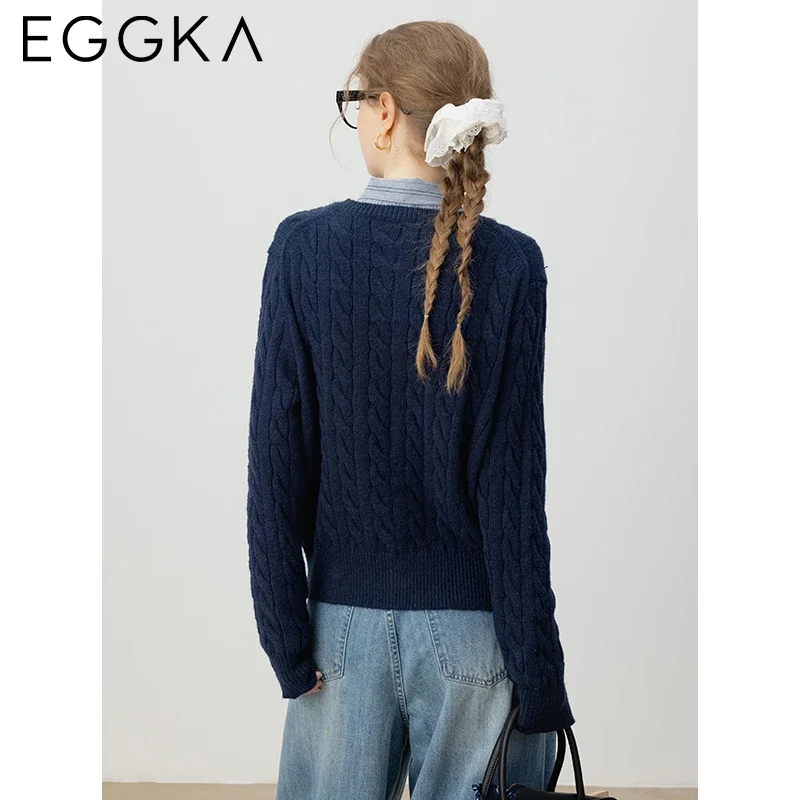 EGGKA O-neck Twist Knitwear Women Autumn Solid Cardigan Korean Style Slim Cardigans Versatile Sweaters Female Winter Gray Jumper