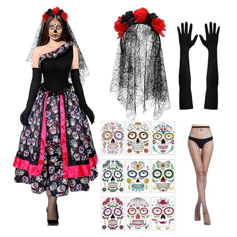 

Women's Day Of Deads Senorita Costumes Dias los Muerto Women's Costume Sugar Skull Costume Halloween Cosplay Costumes