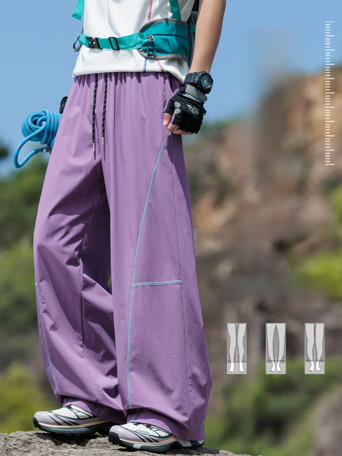 Youdongji Outdoor Youth Workwear Pants Men's Cool Sensation Sports Quick Dry Breathable Wide Leg Color Block Casual Pants