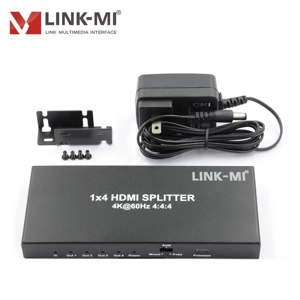 متوفر 1x4 4K لـ HDMI Splitter 18Gbps 4K60 هرتز 4:4:4 HDR HDCP 2.2 مقسم الفيديو ومحول لـ 4 شاشات Ultra HD 4 Out 4 بوصة
