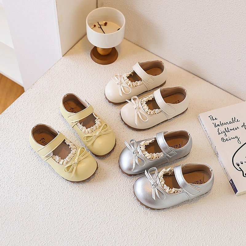 

Fashion Spring Autumn Girls' Flat Shoes Bowknot Kids Princess Leather Shoes Causal Versatile Children Shoes for Wedding Party