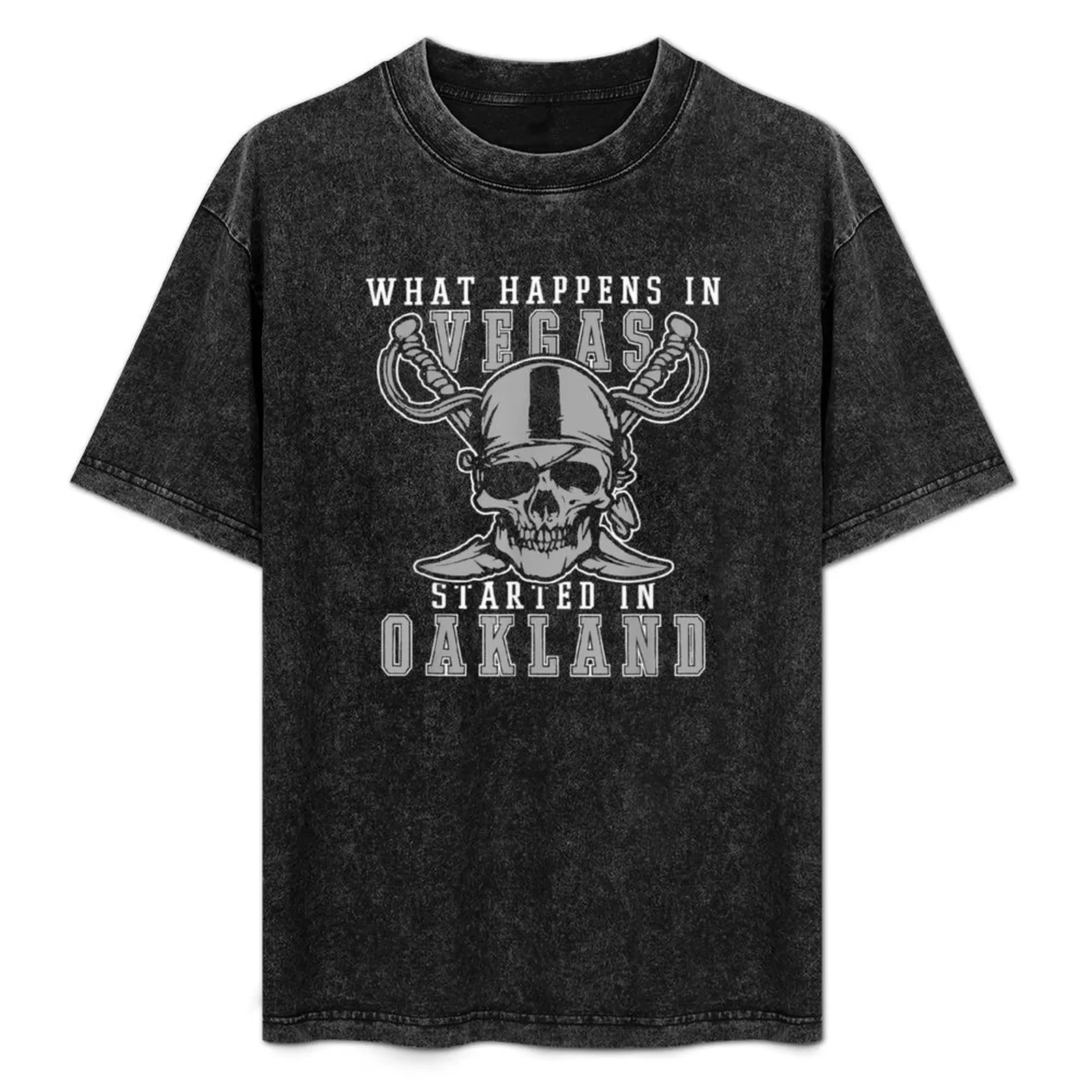Camiseta de manga curta do festival What Happens In Vegas Started In Oakland Football Raider