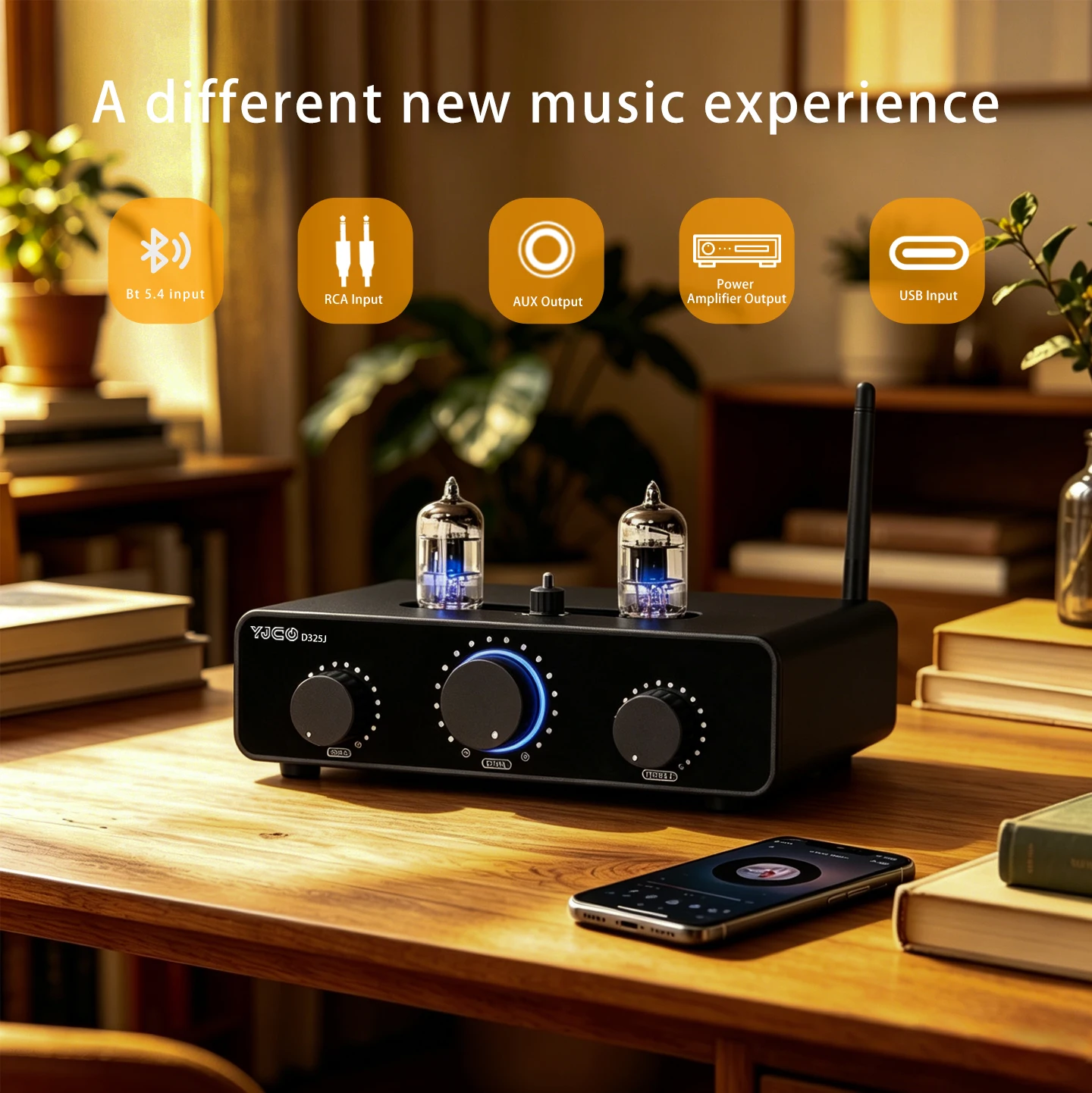 YJCO D325J Röhrenverstärker 300W*2 4Ω HiFi Stereo Audio-Leistungsverstärker 6J1 Röhre Hochleistungs-TPA3255 Bluetooth 5.4 Digital-Verstärker für Heimaudio – Detail 8