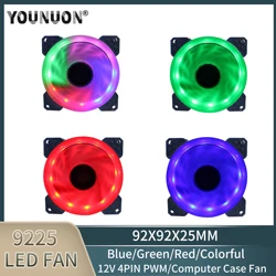 9cm 92mm LED Fan 90mm 4PIN PC Desktop Computer Case Cooling Cooler Fan 12V 9225 92x92x25mm GPU CPU Cooler Double Halo Light