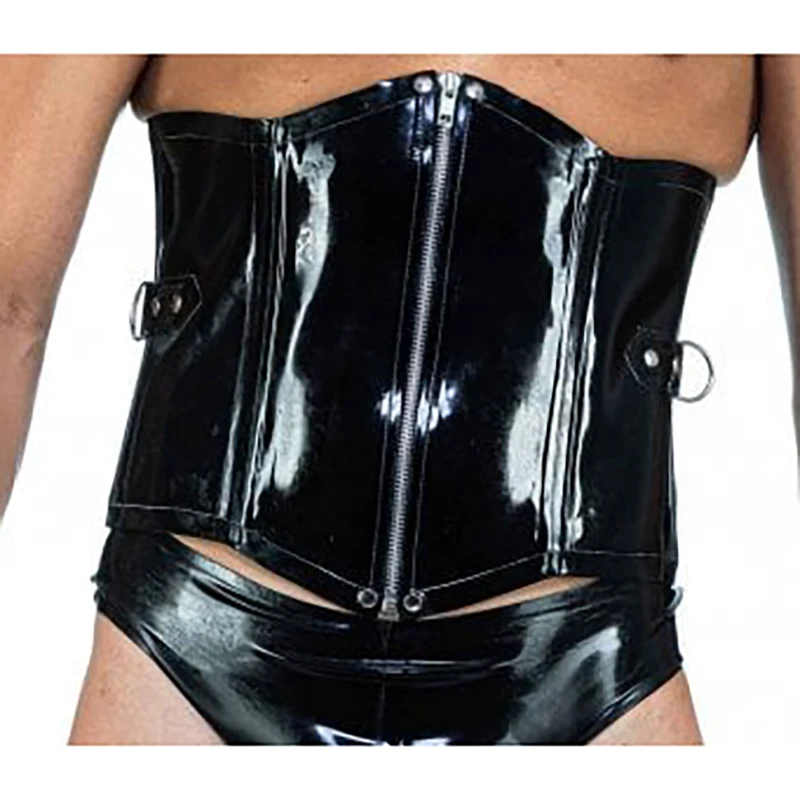 Black Sexy Latex Corsets With Lacing At Back Zipper Front Rubber Bustiers D Rings Top Clothing 1.0MM CY-0059