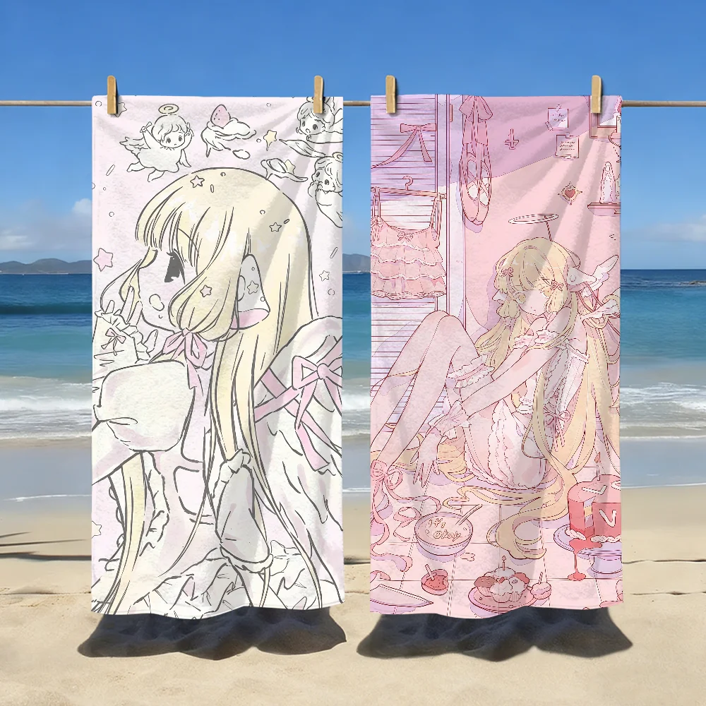 Anime C-Chobits Cute Chii Towel Sports Quick Dry Travel Camping Gear Sandproof Soft Light Large Beach Towel