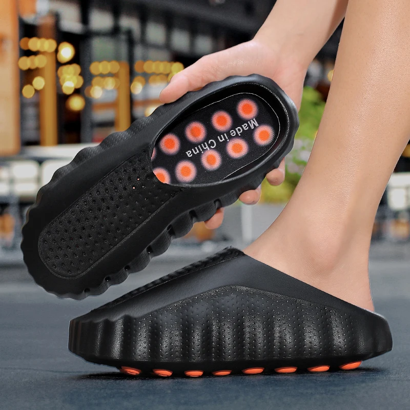 

Thick Heel Slippers Unisex Comfortable Casual Easy Wear Toe Covering Slippers Breathable Massage Function EVA Material Size36-45