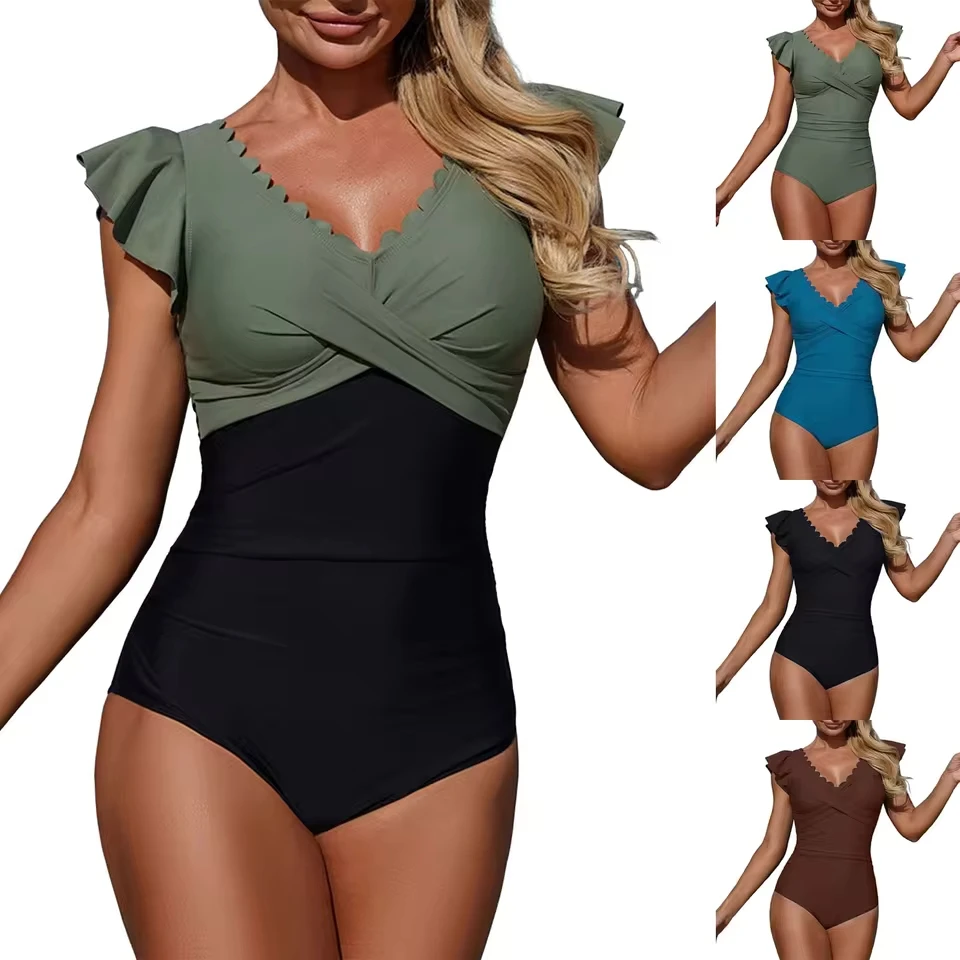 

Women 1 Piece Swimsuit Lady Girls Color Block Print Bathing Suits Athletic Swimwear Costume Padded Swimsuit Summer Swimsuit