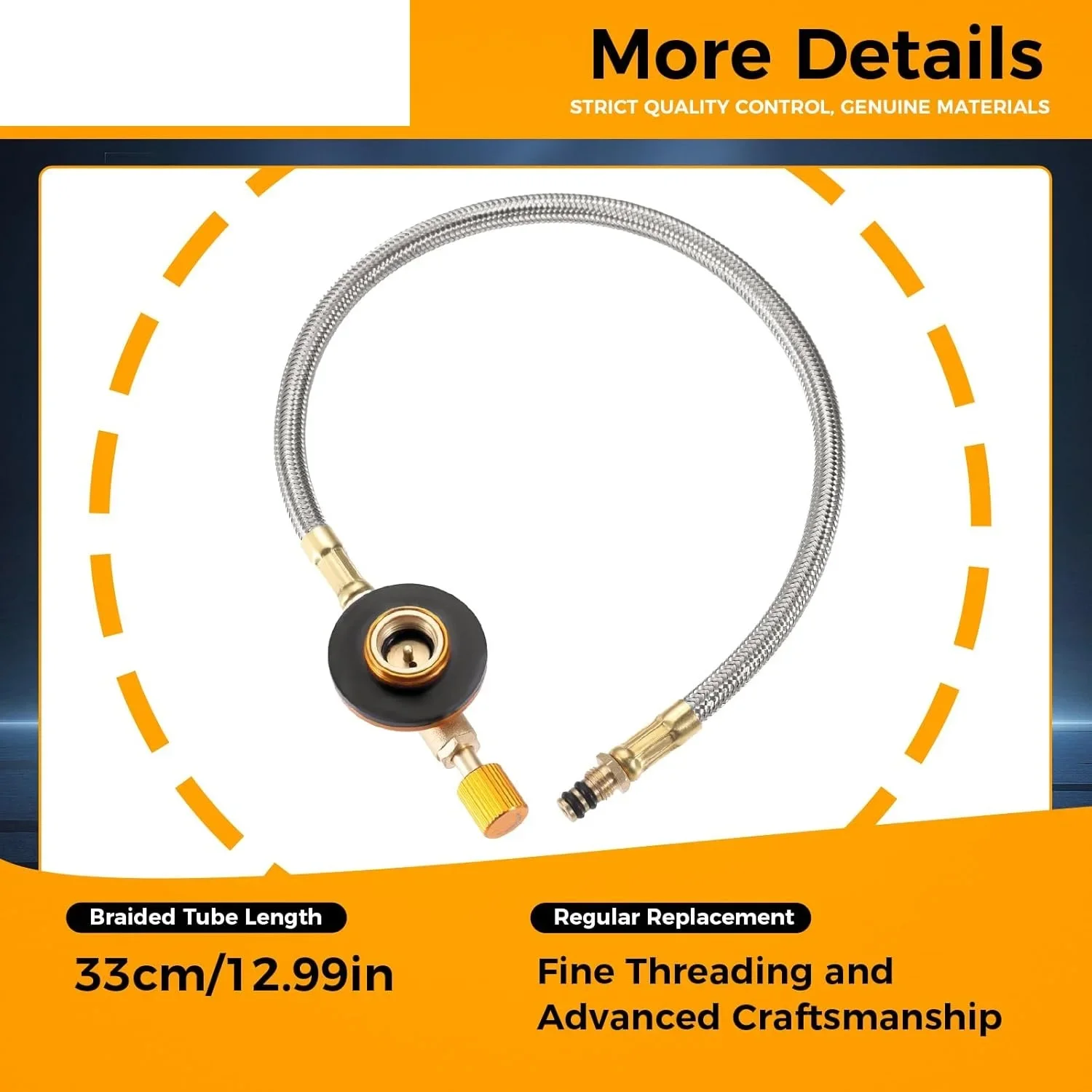 Gas Stove Adapter Hose 33cm Stainless Steel Braided Pipe OD Can Screw Valve Portable Gas Tank Regulator Flexible Furnace Switch