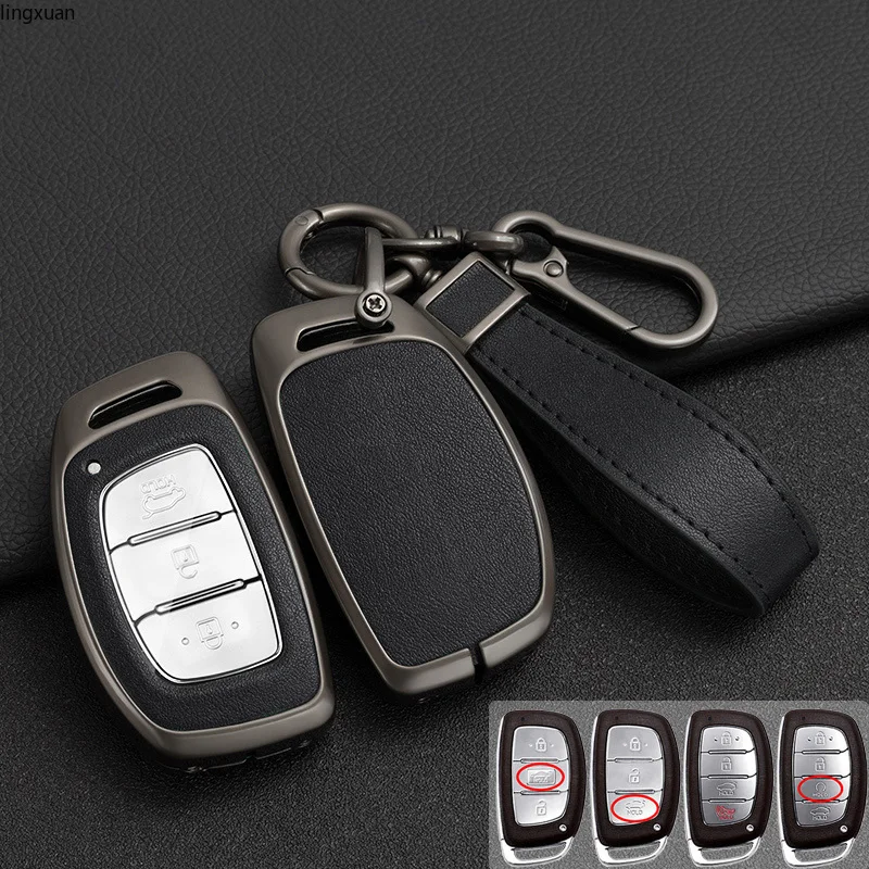 

Zinc Alloy + Leather Car Key Case Cover for Hyundai ix25 ix35 ix45 Tucson Sonata Rena Creta Verna Solaris Mistra Elantra Accent