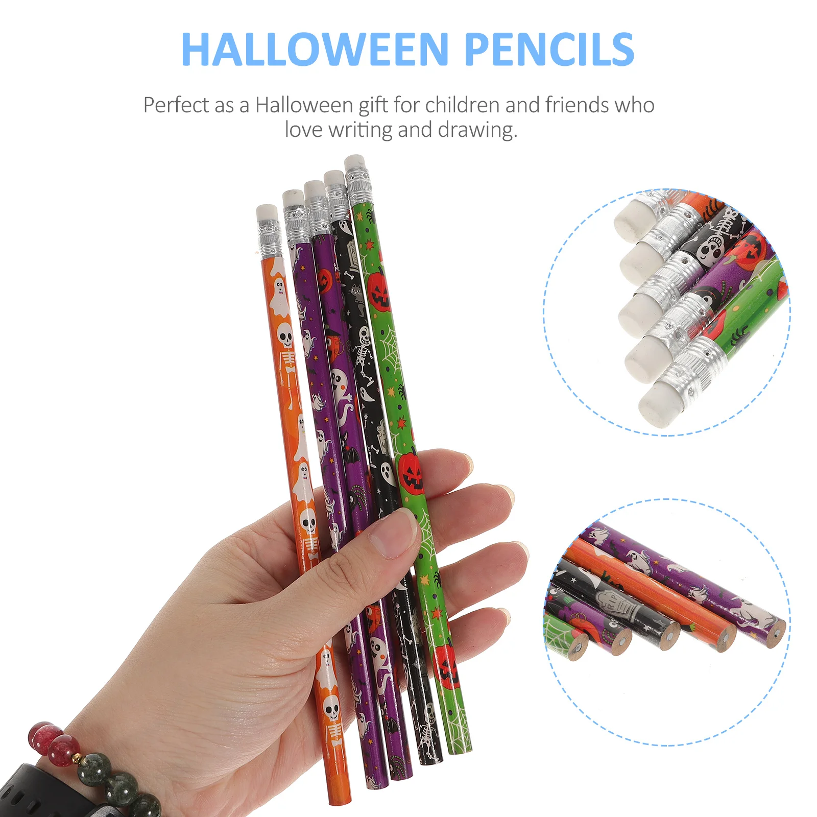 48 Pcs Halloween Pencil Pencils Stationery Themed Wooden Drawing HB Basswood Unique