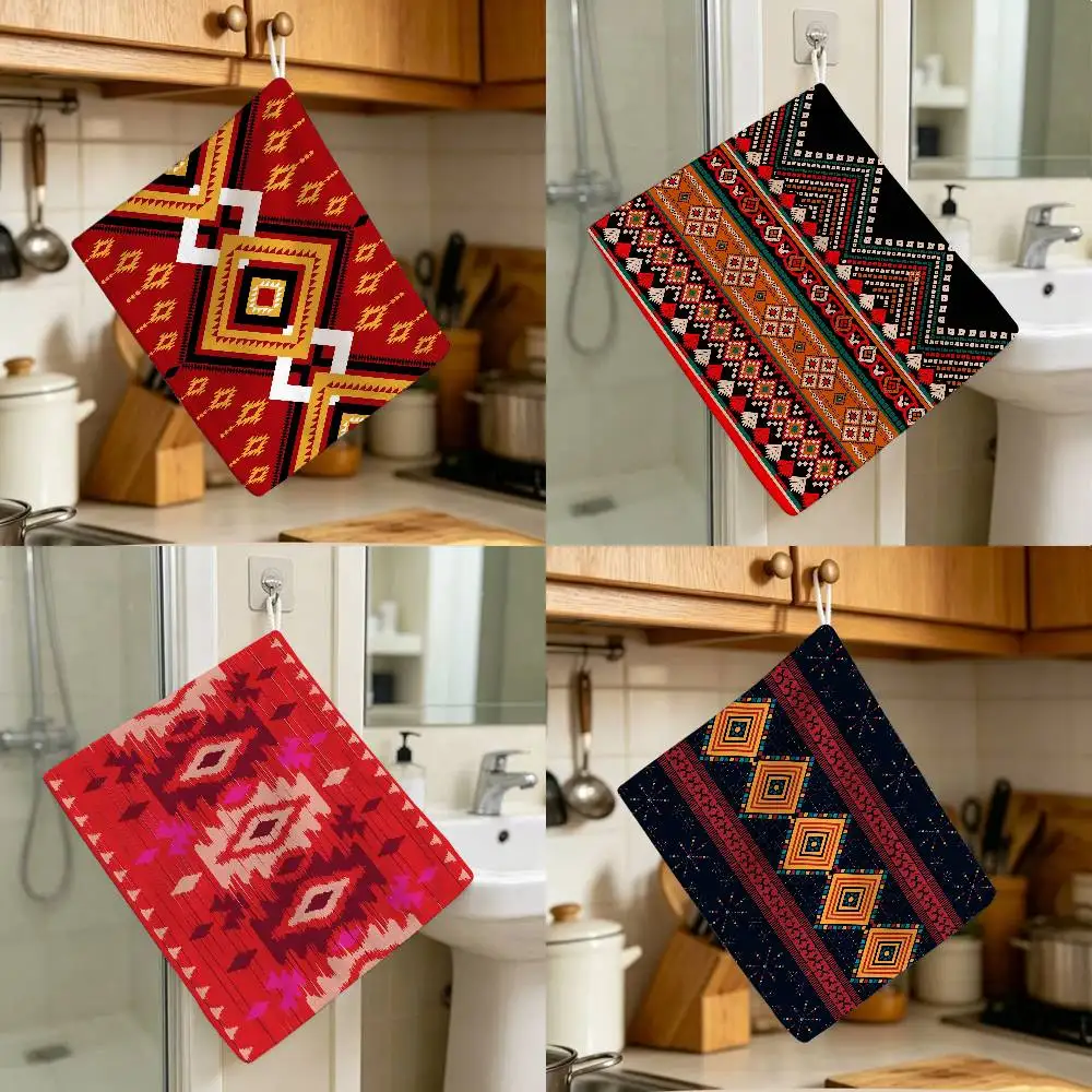 Navajo Geometric Tribal Native Polyester Cotton Daily Towel Hanging Kitchen Hand Wiping Cloth Durable for Whole House Use