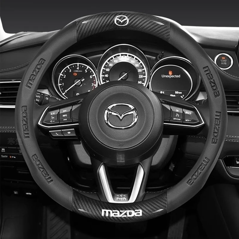 Do Mazda 3 5 6 SKYACTIV Axela Atenza CX30 CX5 CX8 CX9 MX5 RX8 RX7 BT50 Pokrowiec na kierownicę z włókna węglowego Akcesoria — zdjęcie 3