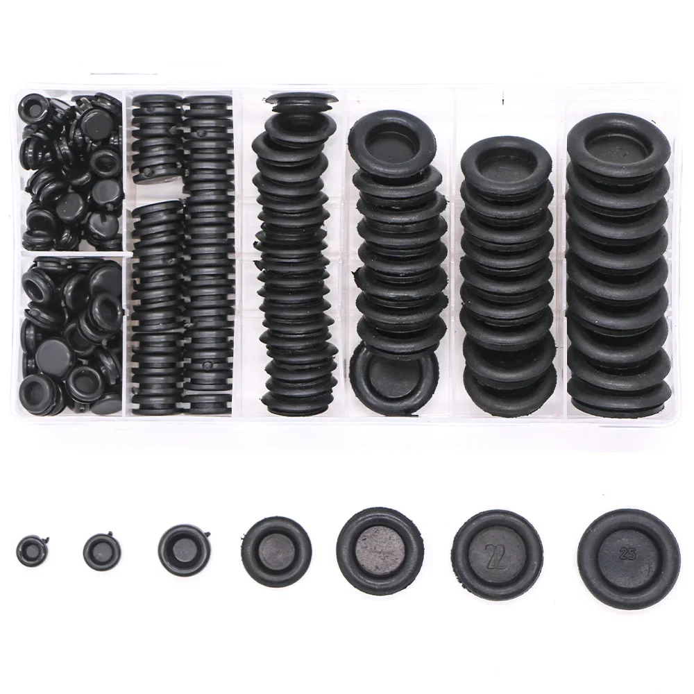 170pcs/1Set Waterproof Protect Wire Tool 7 Sizes Sealing Rubber Cables Grommet Kit Electrical Plugs Conductor Gasket Ring