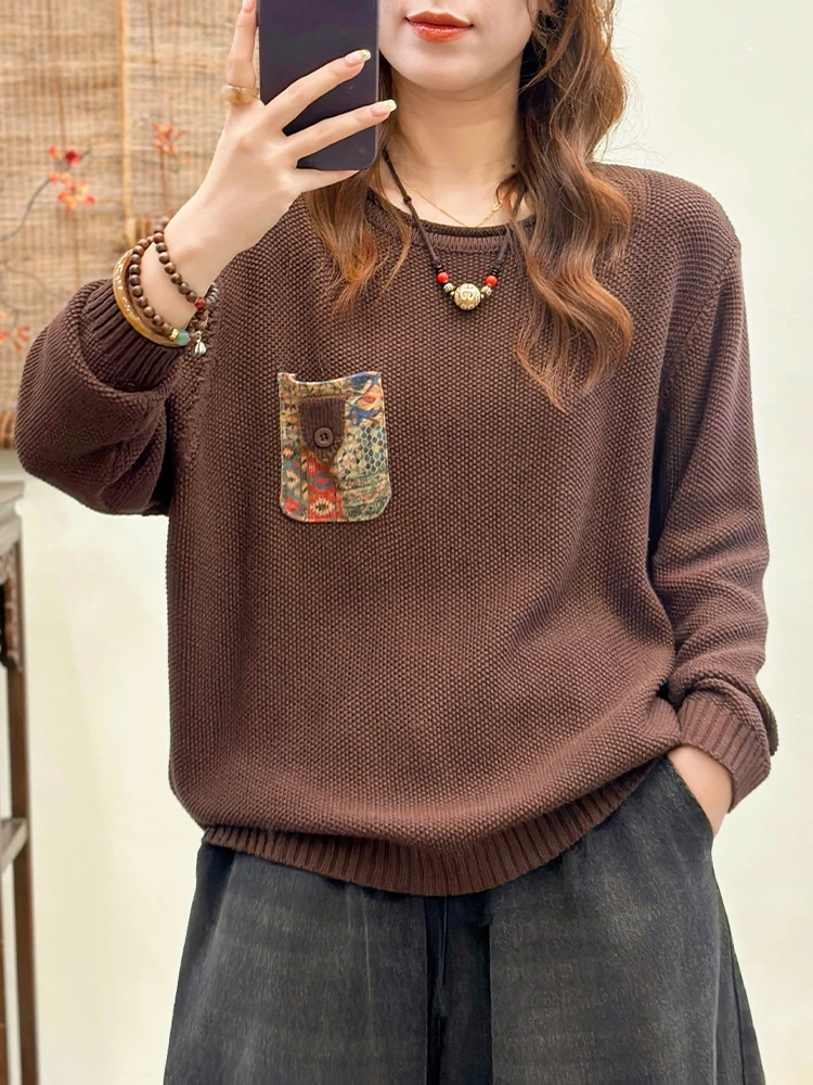 Amax LuluE الشتاء الكورية تصميم لاعبا المرأة فضفاضة موضة مطبوعة البلوزات الإناث الترفيه حجم كبير س الرقبة بلوفر مغزول