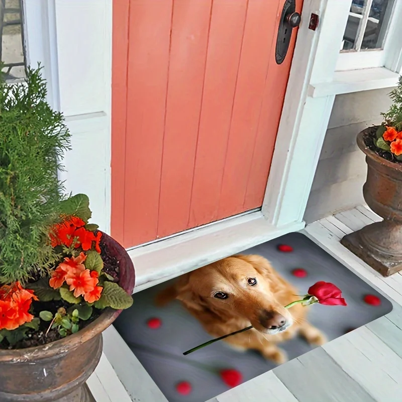 2D‑Printed Golden Retriever Dog Rug, Decor for Entryway, Kitchen, Hallway, Indoor‑Outdoor Parties