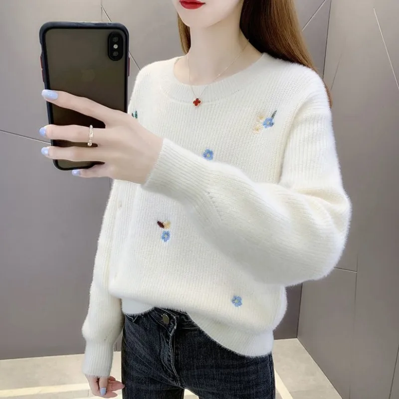 Lose Damen Pullover Runde O Hals Neue Strickwaren Thermische Japanischen Stil Y2k Vintage Top Warme Koreanische Mode frauen Stricken Pullover