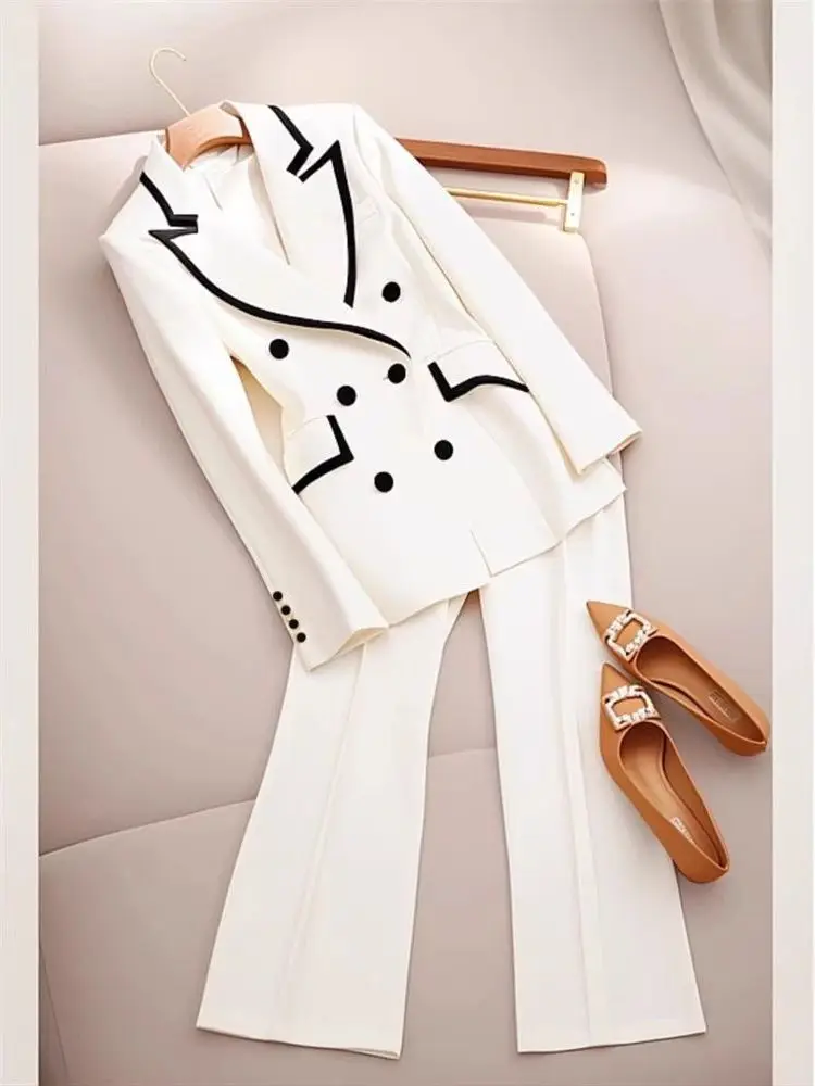 

White Professional Women's Suit Jacket Two-Piece Set Early Autumn Small Fragrance Style Unique Elegant High-End Formal Wear