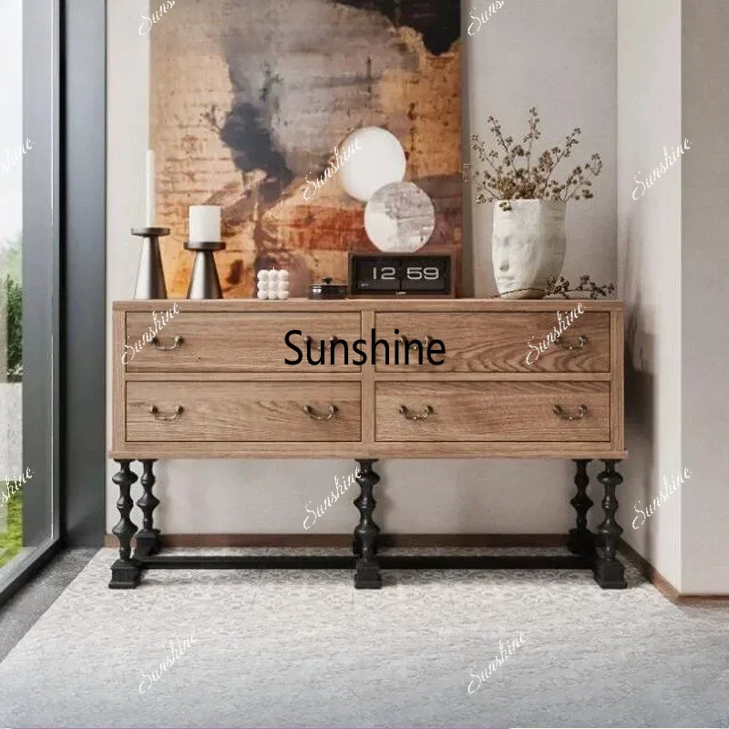 French retro solid wood porch cabinet villa living room four pumping locker