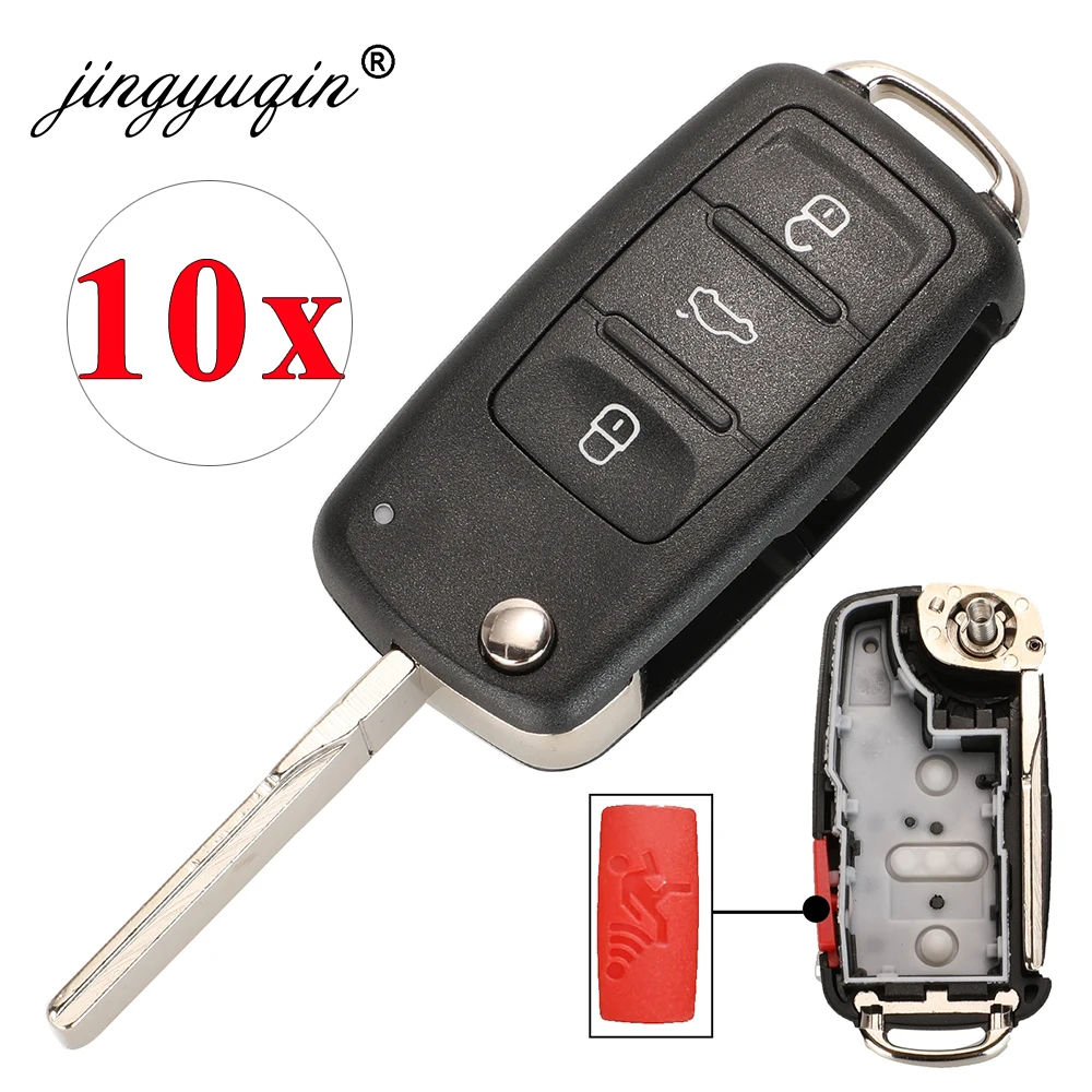 Jingyuqin 10 szt. 4 guziki 020AD obudowa pilota bez kluczyka etui nadające się do VW Caddy Eos Golf Jetta Beetle Polo Up Tiguan Touran 5 k0837202ad