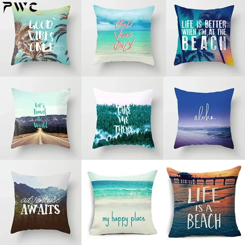 

Summer Cushion Cover Sea Beach Coconut Tree Decorative Pillowcase for Sofa Bed Polyester Throw Pillow Covers Home Decor 45x45cm