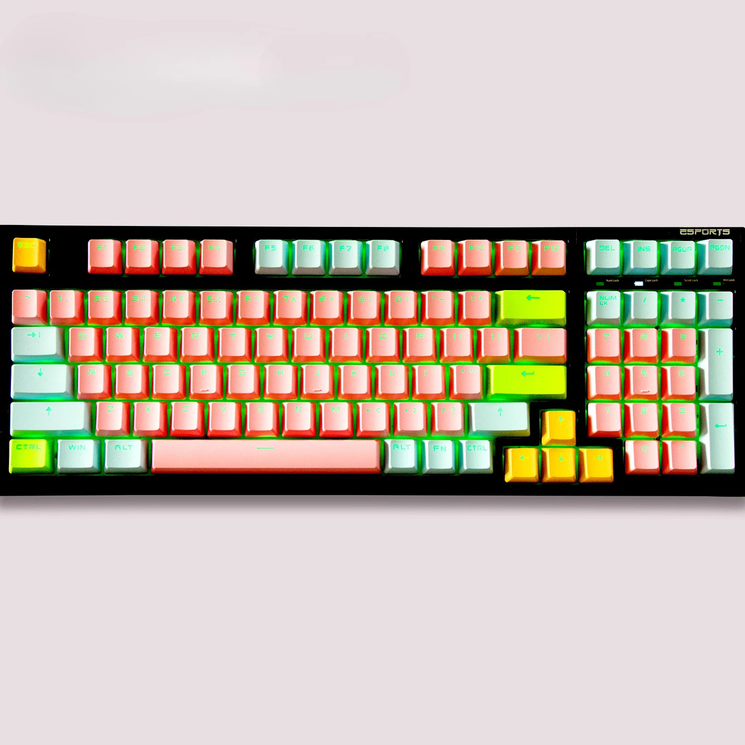 

OEM height/small full set of keycaps PBT light transmission/pink blue yellow green, mechanical keyboard keycaps 75/98 arrangemen