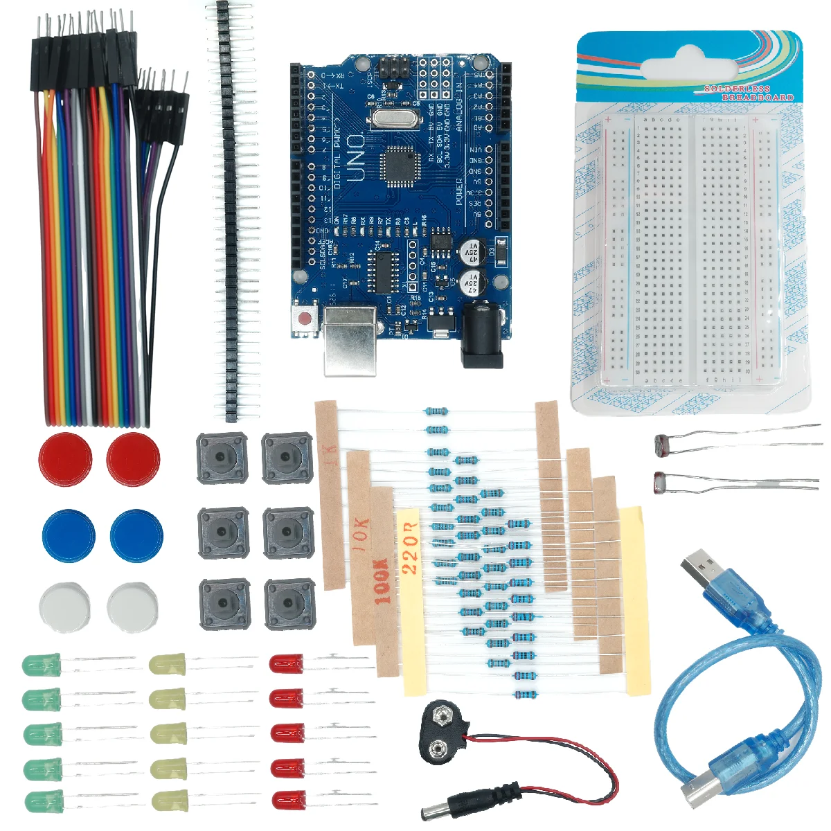 Kit de Inicio para UNO R3, Mini Placa de Pruebas, LED, Cable de Conexión, Botón para Arduino, Kit de Bricolaje, Educación Escolar, Laboratorio