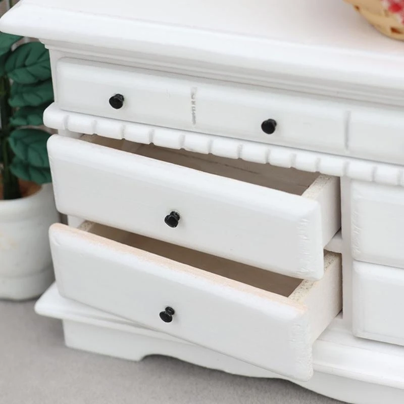 ホワイト木製 4 引き出しキャビネット 1/12 ドールハウスミニチュア家具と風景ディスプレイ 15UB