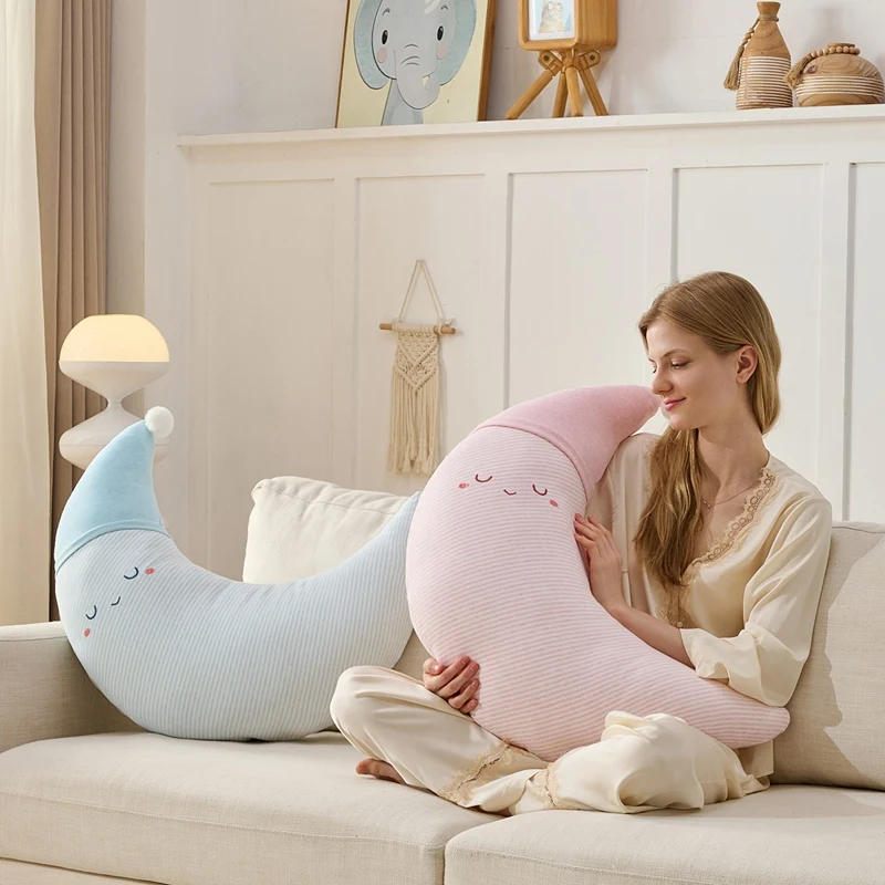 

Soft Moon Shaped Sleeping Pillow, Cozy Crescent Plush Cushion for Room Decor and Gifts.
