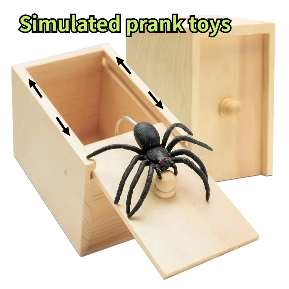 2024 Newest Hot Prank on Spiders Fun Horror Box Catapult Spiders Wooden Hidden Box Friend's Office April Fool's Day Prank Toy