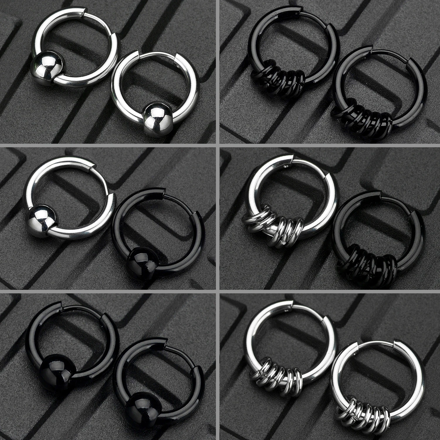 1 Pair Stainless Steel Hoop Earrings for Men Women Small Circle Metal Ball Anti-allergic Ear Buckle Rock Hip Hop Jewelry