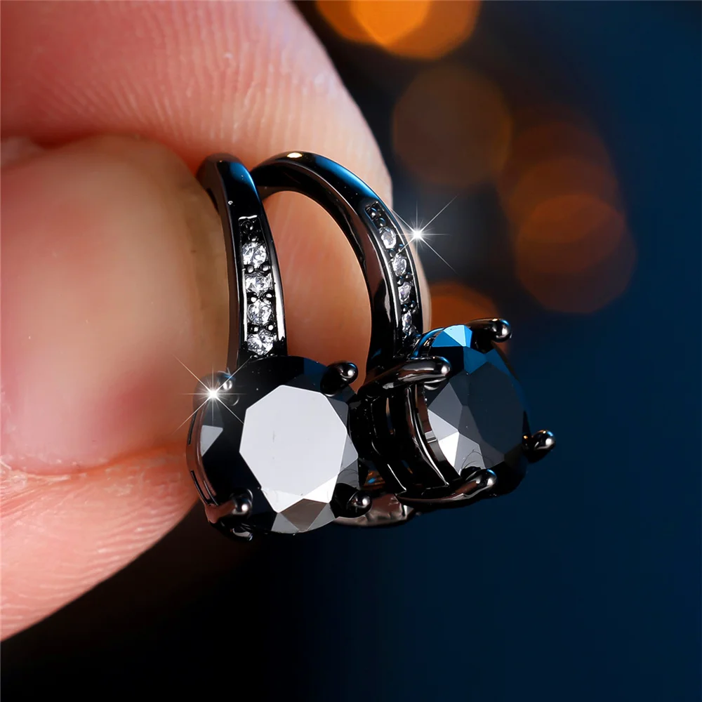 Trendy Kristall Weibliche Kleine Schwarz Zirkon Stein Runde Hoop Ohrringe Vintage Schwarz Gold Farbe Hochzeit Schmuck Für Frauen