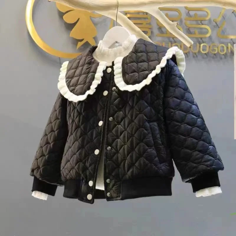 2024 Girls Winter Jacket Baby Clip Cotton Lapel Warm Coat Autumn New Children Thickened Solid Color Sweet Cute Clothes 12M-5Y