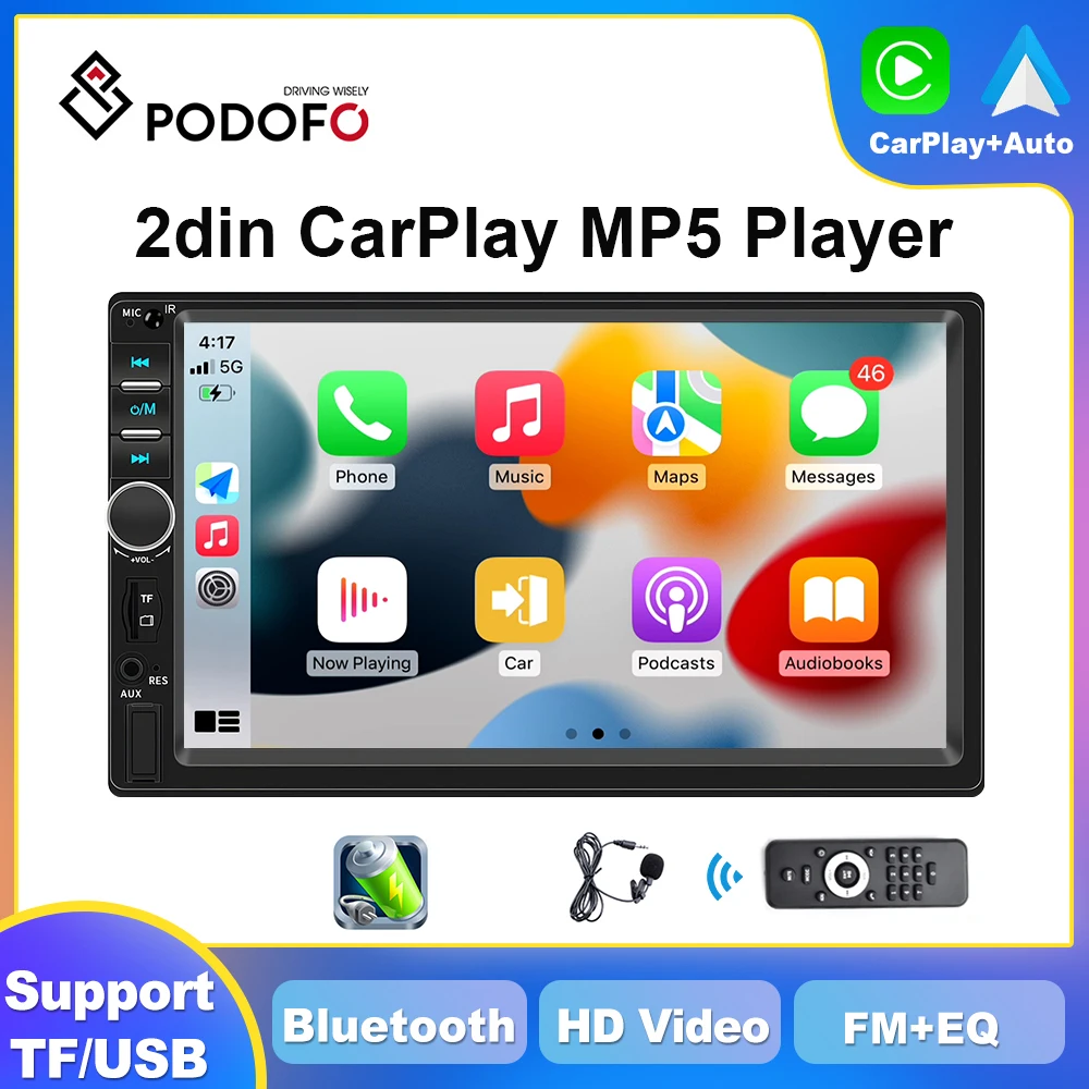 

Podofo CarPlay Android Auto MP5 Multimedia Player 2din Universally 7" Car Radio BT FM Autoradio Touch Screen Audio Stereo Unit