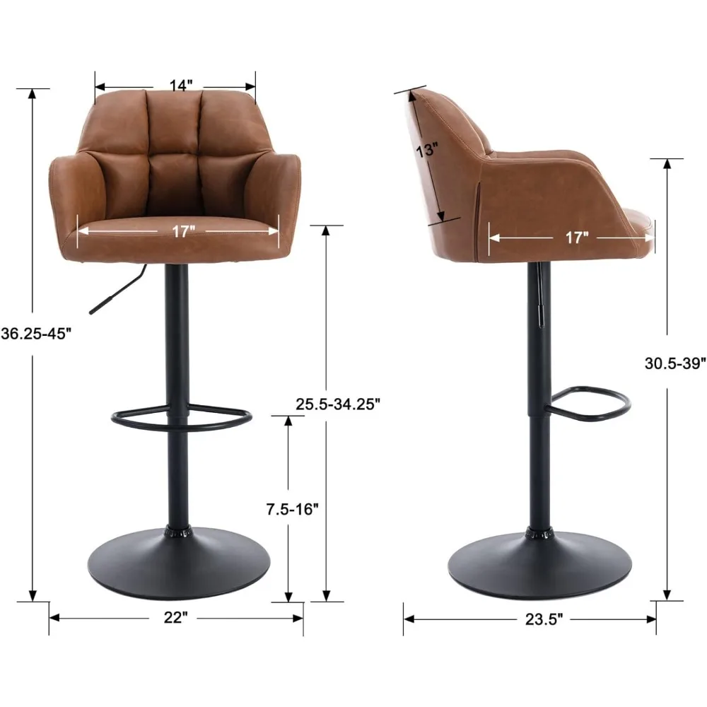 EALSON Modern Swivel Bar Stools Set of 2 Leather Counter Height Barstools with Back and Arms Adjustable Bar Stool Chairs