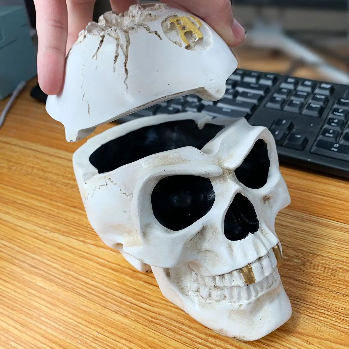 Skull Ashtray Dust Prevention Belt Cover Creative Party Bar Home Decorative Artificial Skull Head Model Men's Gifts