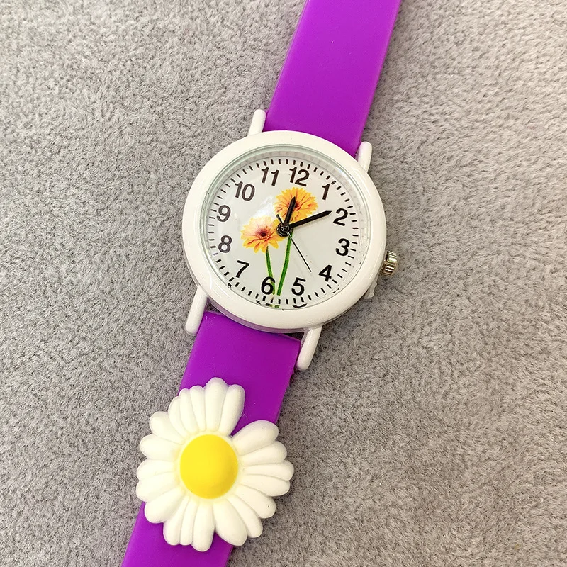 Reloj con cinta de silicona para niños y niñas, pulsera de cuarzo con dibujos animados de margaritas, venta al por mayor, novedad de 2024