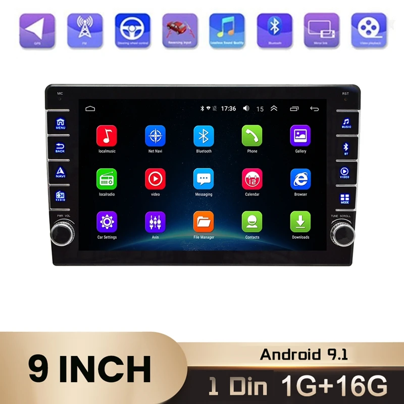 9 Inch 1DIN Android 9.1 Car FM Stereo Radio HD Mp5 Player Touch Screen GPS Navi Wifi Bluetooth Mirror Link Screen