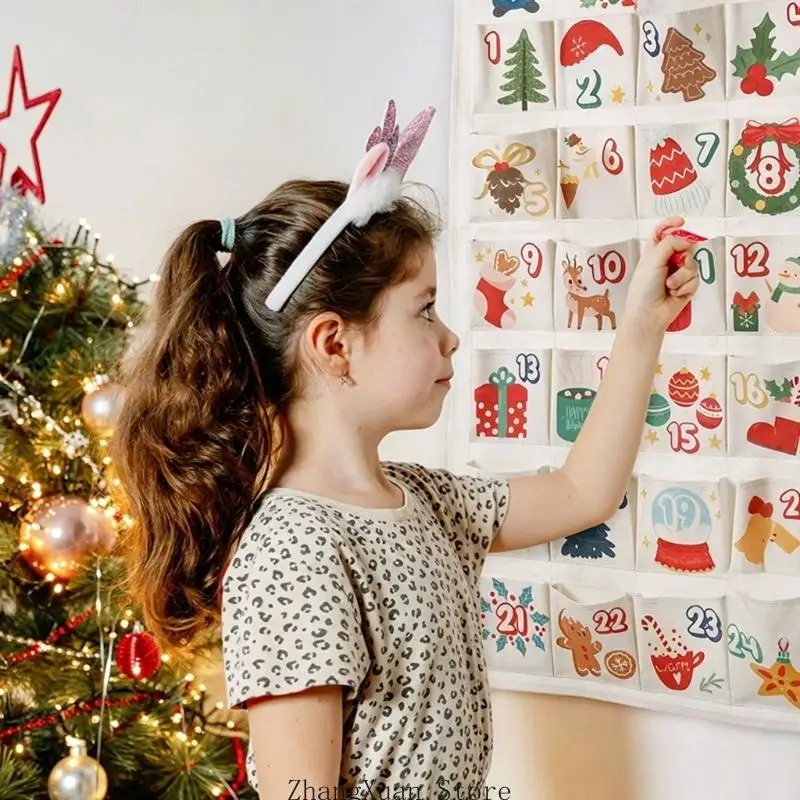Weihnachts-Adventskalender mit 24 Taschen für Süßigkeiten, kleine Geschenke und Nachrichten 3XUF – Detail 8